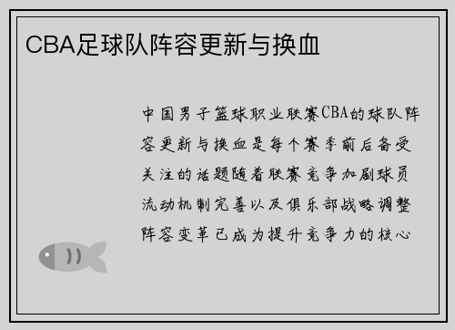 CBA足球队阵容更新与换血